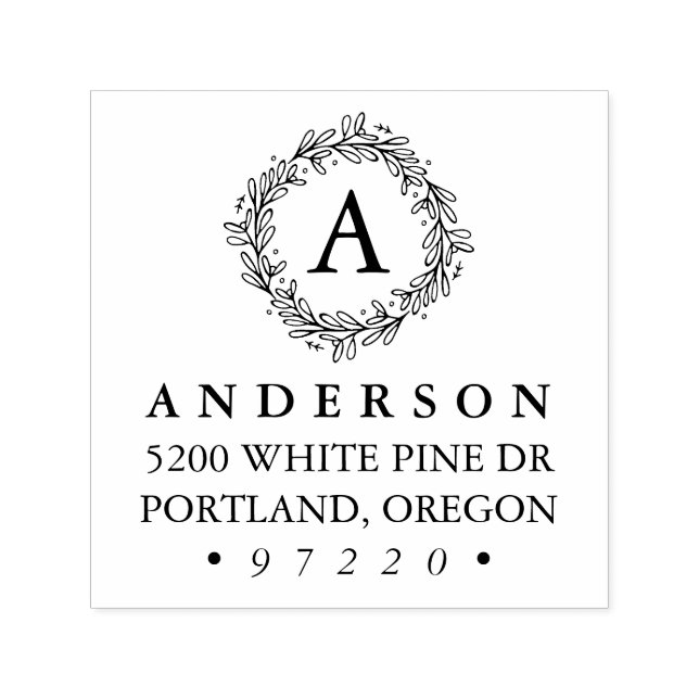 Tampon Auto-encreur Hiver Botanique Wreath Monogramme Adresse de retou (Design)