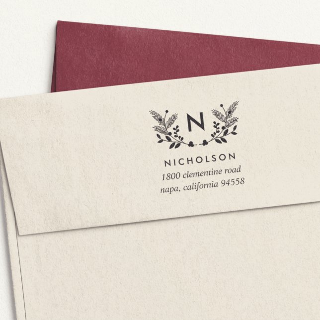 Tampon Auto-encreur Holiday Folig Monogramme Adresse de retour (Créateur téléchargé)