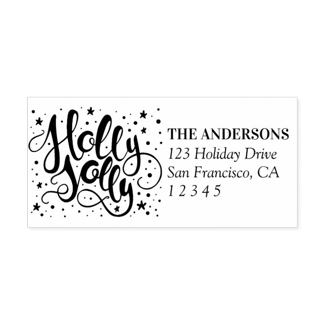 Tampon Auto-encreur Holly Jolly Script Adresse de vacances personnalis (Design)