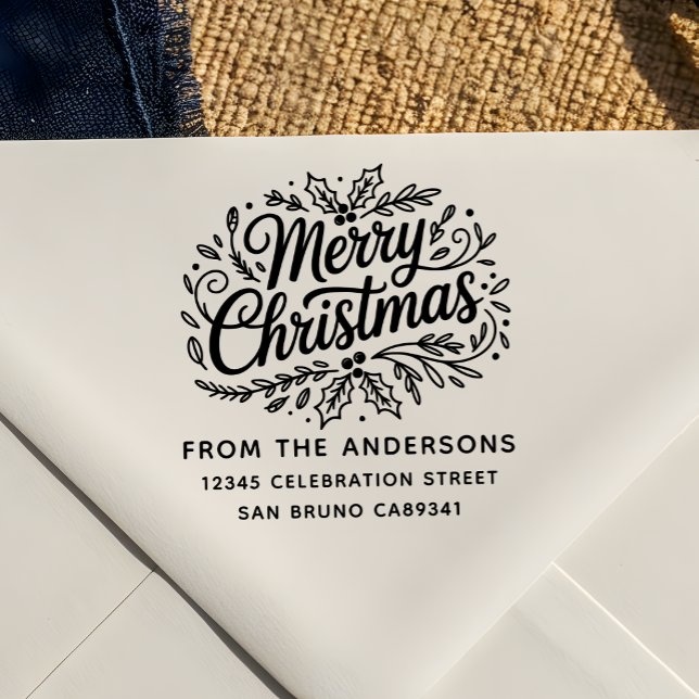 Tampon Auto-encreur Holly Joyer Noël Nom de famille Adresse de retour (Créateur téléchargé)