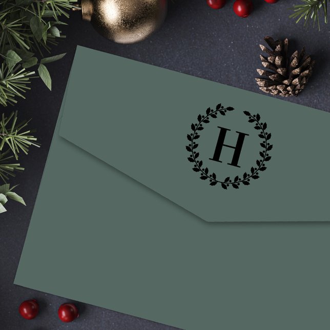 Tampon Auto-encreur Holly Wreath Personnalisé Noël Initial (Créateur téléchargé)
