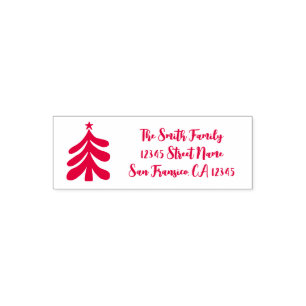 Tampon Auto-encreur Icône d'arbre de Noël mignon adresse de retour per