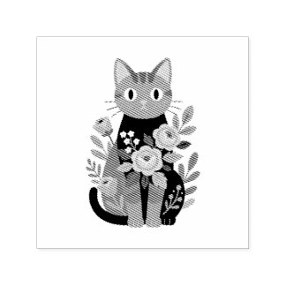 Tampon Auto-encreur Illustration de chat floral violet