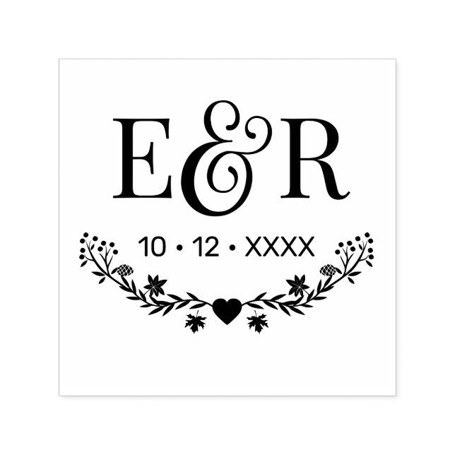 Tampon Auto-encreur Initiales couple botanique & 2 Monogramme Date (Design)