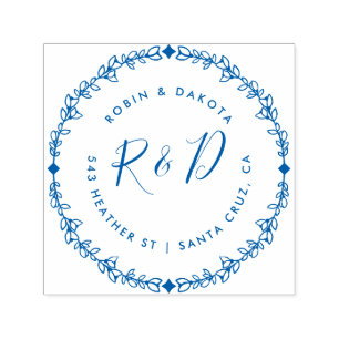 Tampon Auto-encreur Initiales de Mariage rustique personnalisées Adres