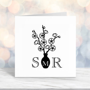 Tampon Auto-encreur Initiales du monogramme Sakura Cherry Blossom Vase