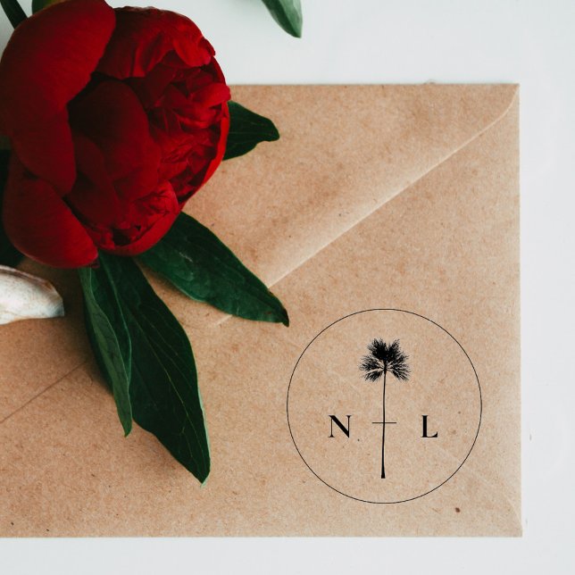 Tampon Auto-encreur Initiales Mariages de palmiers tropicaux modernes  (Créateur téléchargé)