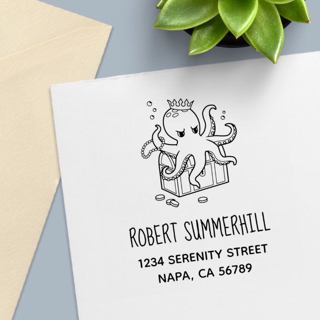 Tampon Auto-encreur Inquiète Octopus Guarde trésor Adresse de coffre (Créateur téléchargé)