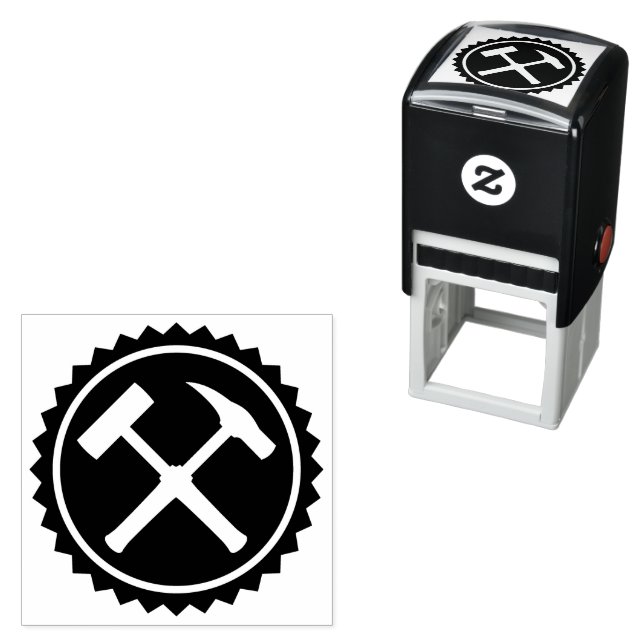 Tampon Auto-encreur Insigne marteau de pierre du géologue (En situation)