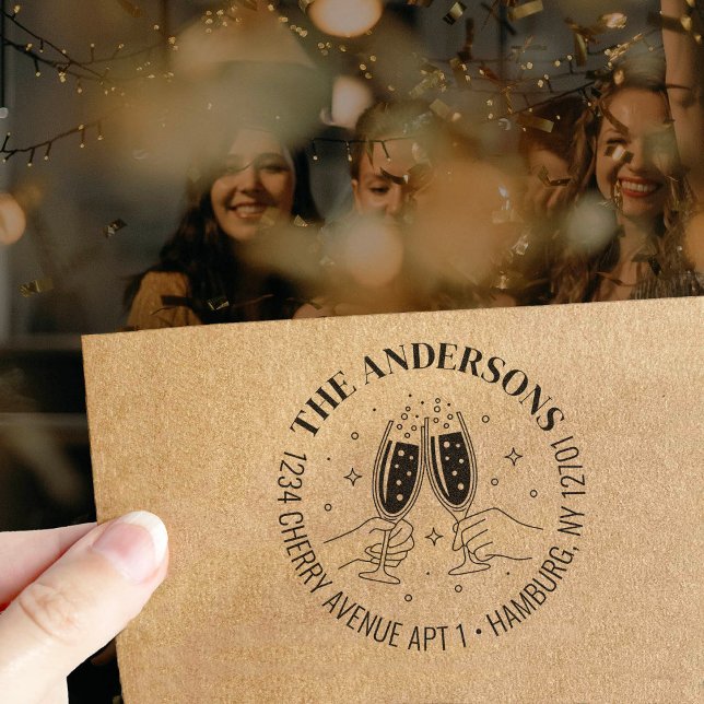 Tampon Auto-encreur Invitation Champagne Celebration Adresse de retour (Créateur téléchargé)