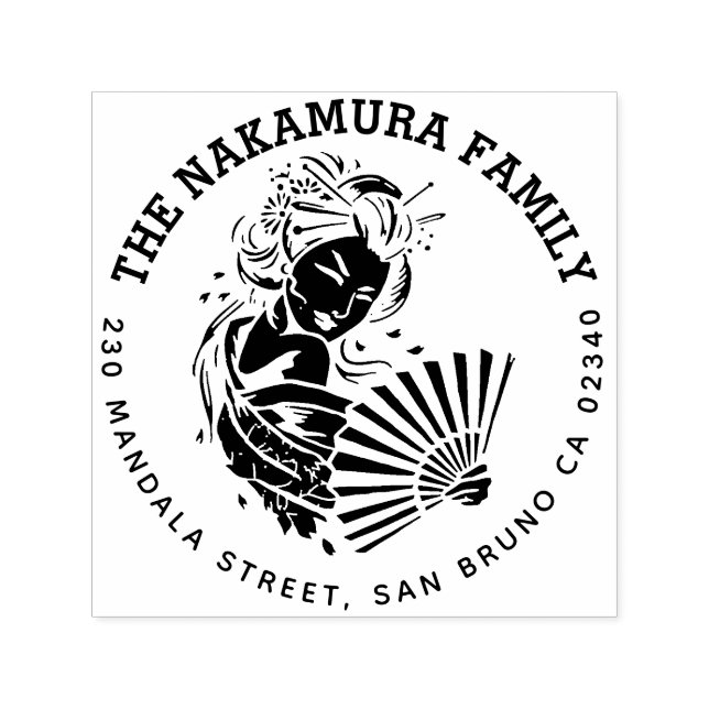 Tampon Auto-encreur Japanese Geisha Round Nom de famille Adresse de re (Design)