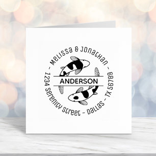 Tampon Auto-encreur Japonais Koi Fish Couple Family Adresse Ronde