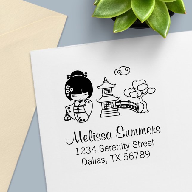 Tampon Auto-encreur Japonaise Kimono Girl Address (Créateur téléchargé)