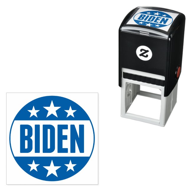 Tampon Auto-encreur Joe Biden Bouton Bleu Étoiles (En situation)