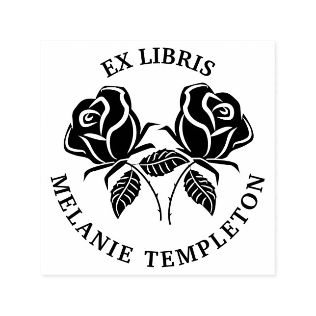 Tampon Auto-encreur Joli 2 Silhouette de rose Ex Libris Nom de livre r (Design)