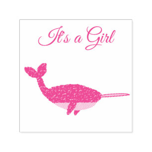 Tampon Auto-encreur Joli bébé rose fille Narwhal Baby shower personnal