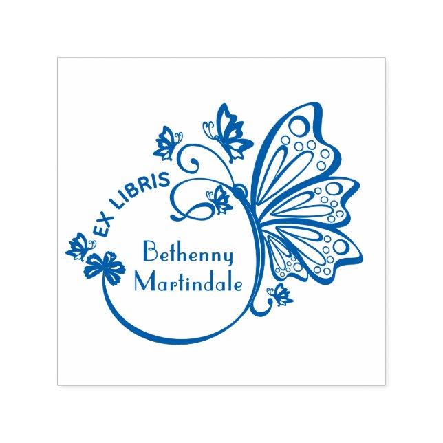 Tampon Auto-encreur Joli cadre papillon Nom du livre (Design)