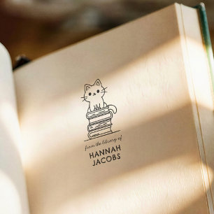 Tampon Auto-encreur Joli Chat & Livres De la Bibliothèque de Livre