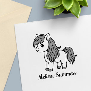 Tampon Auto-encreur Joli Cheval de Dessin Animé Nom Personnalisé