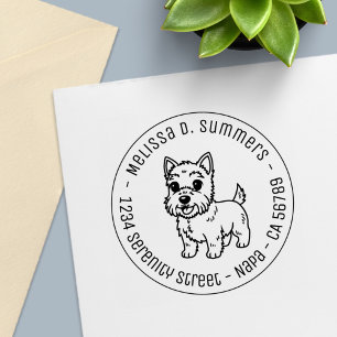 Tampon Auto-encreur Joli chien West Highland Terrier Adresse ronde