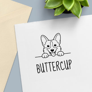 Tampon Auto-encreur Joli Corgi Curieux avec Nom Personnalisé