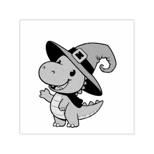 Tampon Auto-encreur joli dessin animé dino sorcière halloween