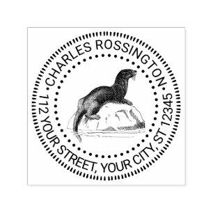 Tampon Auto-encreur Joli dessin de loutres de mer Vintages #1 Nom Adre