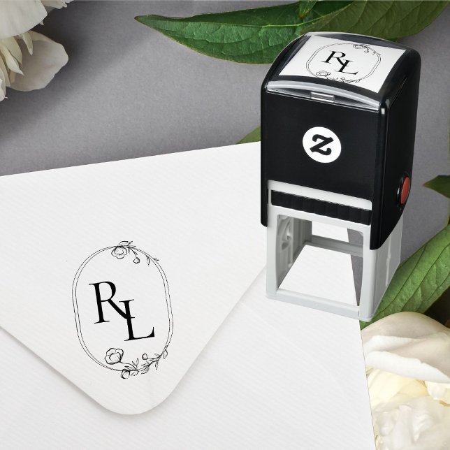 Tampon Auto-encreur Joli floral deux Initiales Mariage Monogramme (Créateur téléchargé)