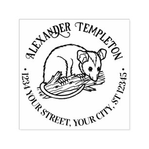 Tampon Auto-encreur Joli opossum sur une branche ronde nom adresse de