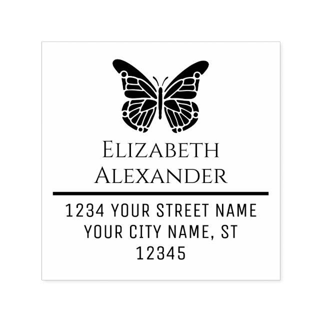 Tampon Auto-encreur Joli Papillon Silhouette Nom Adresse de retour #1 (Design)