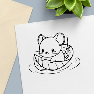 Tampon Auto-encreur Joli Petit Bateau en Feuille de Souris