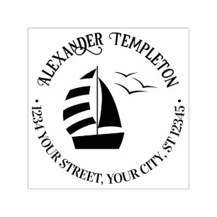 Tampon Auto-encreur Joli voilier #2 Nautique Rnd Nom Adresse de Retour