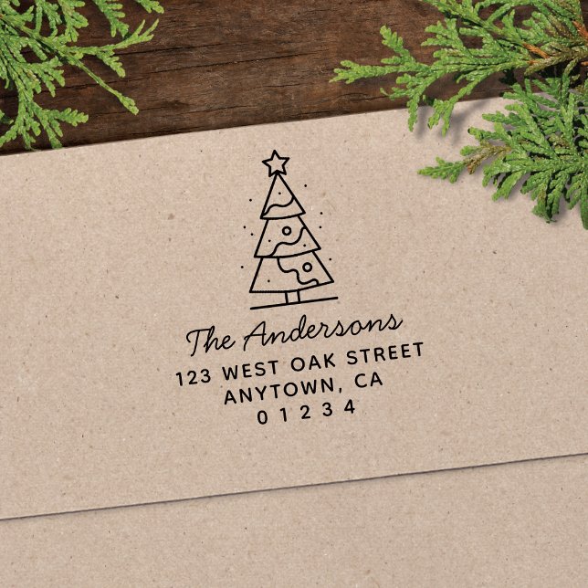 Tampon Auto-encreur Jolie Arbre de Noël moderne Adresse de retour (Créateur téléchargé)