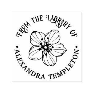 Tampon Auto-encreur Jolie bibliothèque de fleurs de cerisier Nom du li