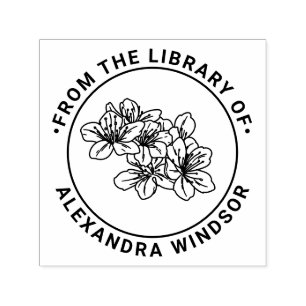 Tampon Auto-encreur Jolie bibliothèque de fleurs de cerisier Nom du li