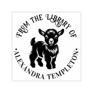 Tampon Auto-encreur Jolie chèvre de bébé debout #2 rond Nom du livre d
