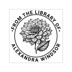 Tampon Auto-encreur Jolie floraison de dahlia Bibliothèque Nom du livr