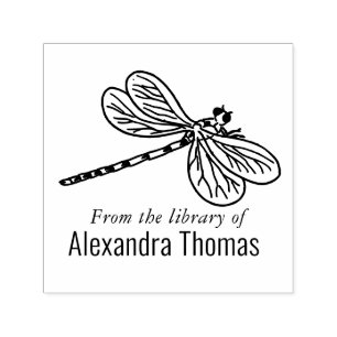 Tampon Auto-encreur Jolie libellule #3 Nom du livre de bibliothèque
