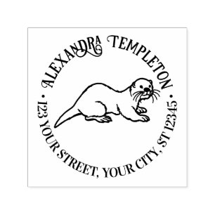 Tampon Auto-encreur Jolie loutre de mer ronde Nom Adresse de renvoi 