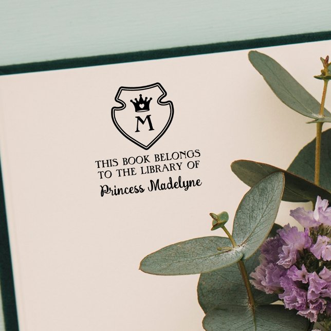 Tampon Auto-encreur Jolie princesse couronne Emblème Monogramme Plaque (Créateur téléchargé)