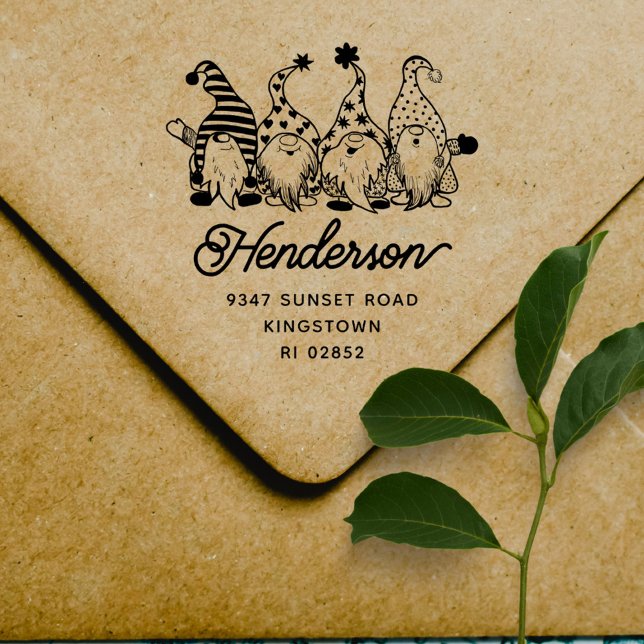 Tampon Auto-encreur Jote Christmas Gnomes Family Return Adresse (Créateur téléchargé)