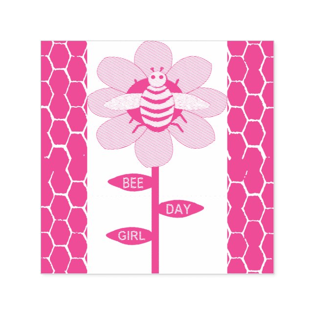 Tampon Auto-encreur Joyeuse Bee Day Girl rose Anniversaire Bumblebee (Design)