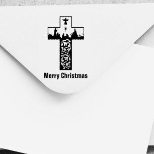 Tampon Auto-encreur Joyeuse croix de la Nativité Noël Silhouette