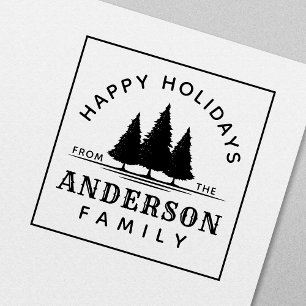 Tampon Auto-encreur Joyeuses Fêtes Épinette Hiver Noël Famille