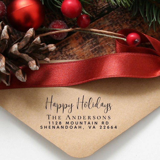 Tampon Auto-encreur Joyeuses fêtes Noël Retour Adresse (Créateur téléchargé)