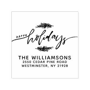 Tampon Auto-encreur Joyeuses vacances Pine Bough Noël Retour Adresse