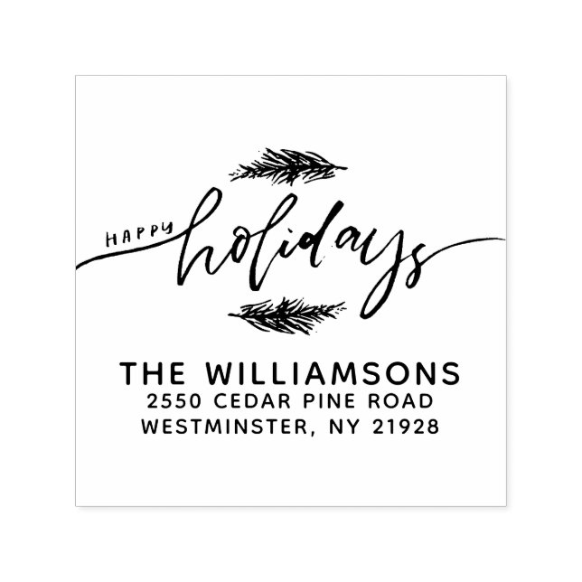 Tampon Auto-encreur Joyeuses vacances Pine Bough Noël Retour Adresse (Design)