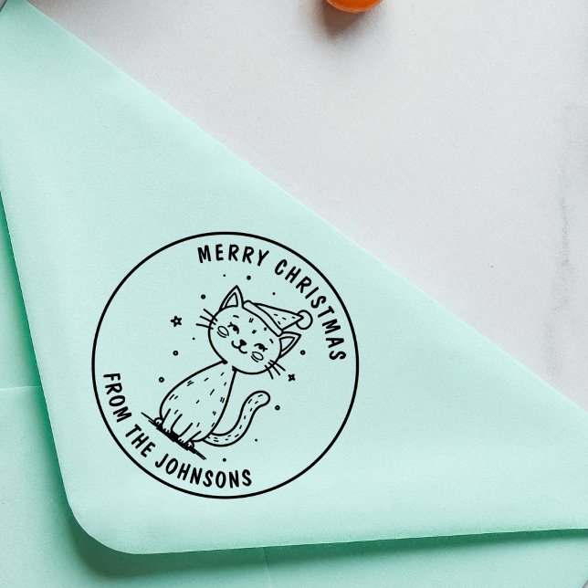 Tampon Auto-encreur Joyeux chat de Noël personnalisé joli animal de co (Créateur téléchargé)