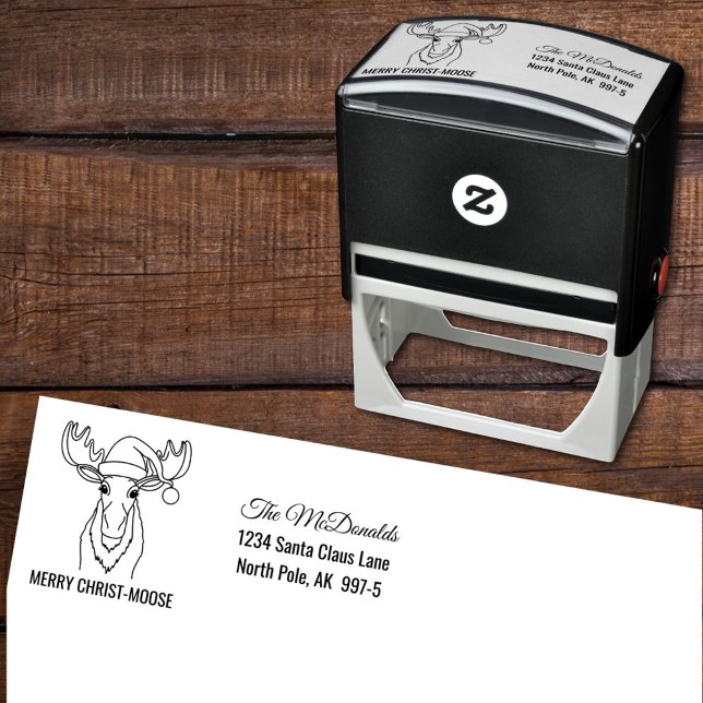Tampon Auto-encreur Joyeux Christ-Moose avec Santa Hat Adresse de reto (Créateur téléchargé)