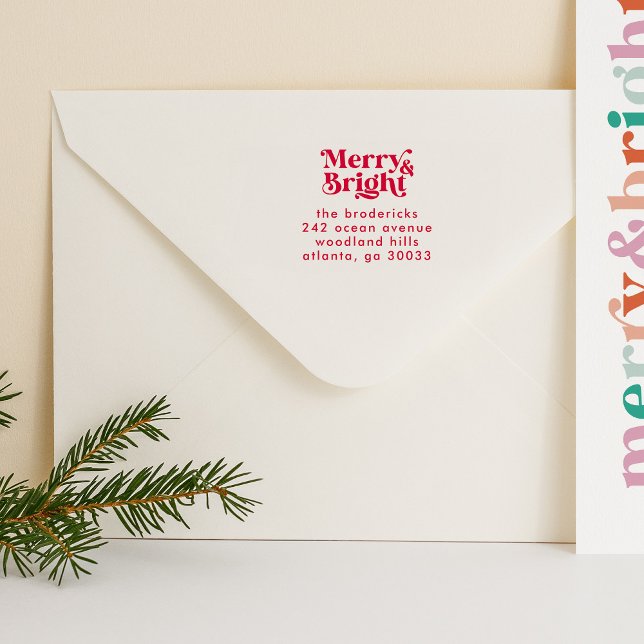 Tampon Auto-encreur Joyeux et brillant Noël Adresse de retour (Merry and Bright Christmas return address stamp)